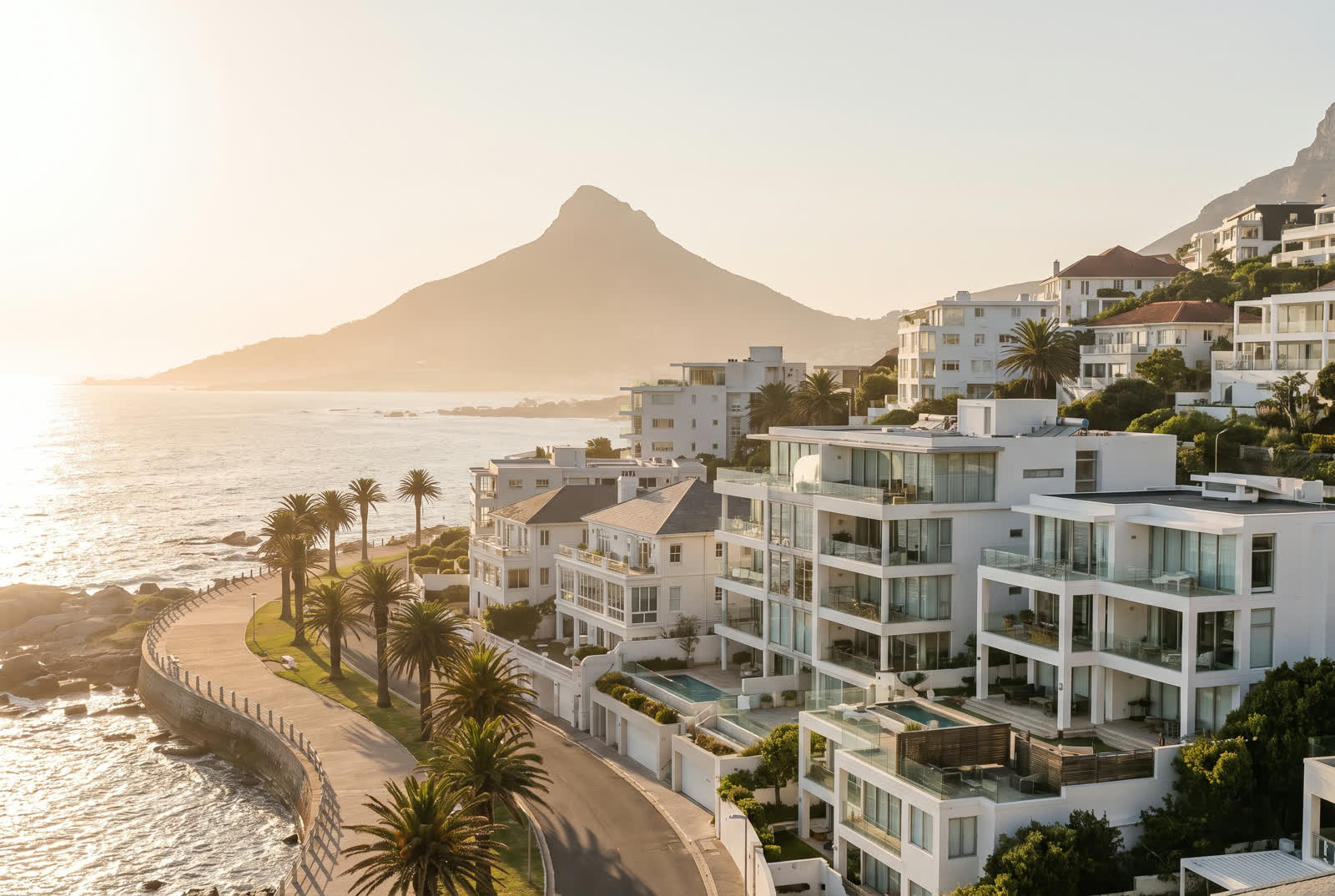 Rows of apartment blocks stacked along the Sea Point shelf